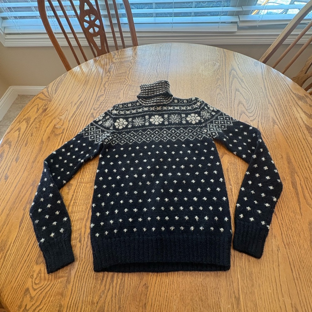 Ralph by Ralph Lauren Fair Isle Wool Turtleneck Sweater Black White Size S
